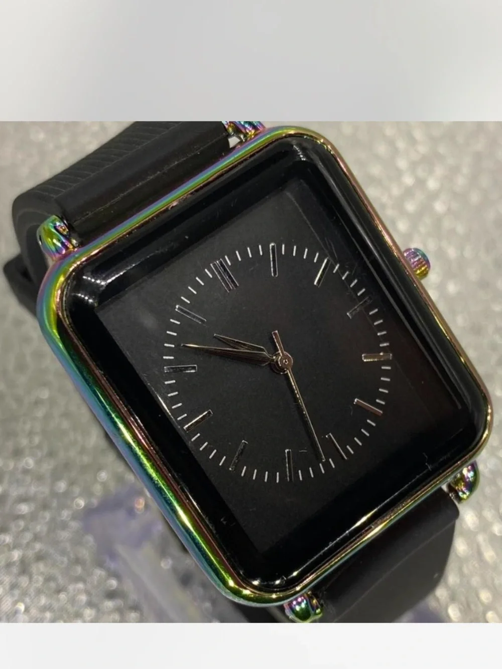 Ladies *** Iridescent Black Face Smart-Style Watch *** Ebony silicone band ^^^